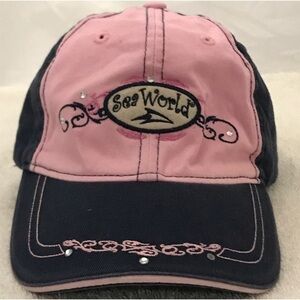 Sea World Adventure Parks Girls Adjustable Pink Black Sequined Cap